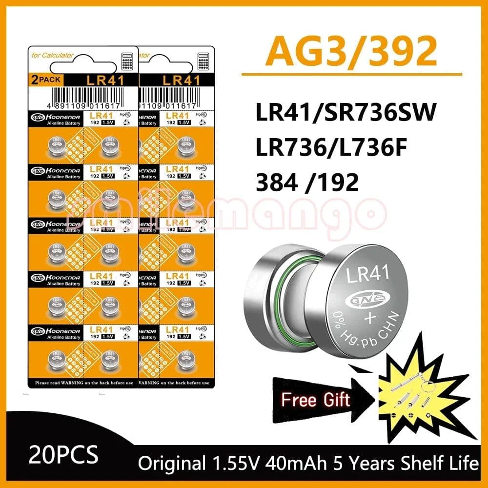 image-Cell Coin Lithium Battery AG3 1.55V 40mAh Button Batteries SR41 192 L736 384 SR41SW CX41 LR41 392 Lamp Chain Finger Light Watch