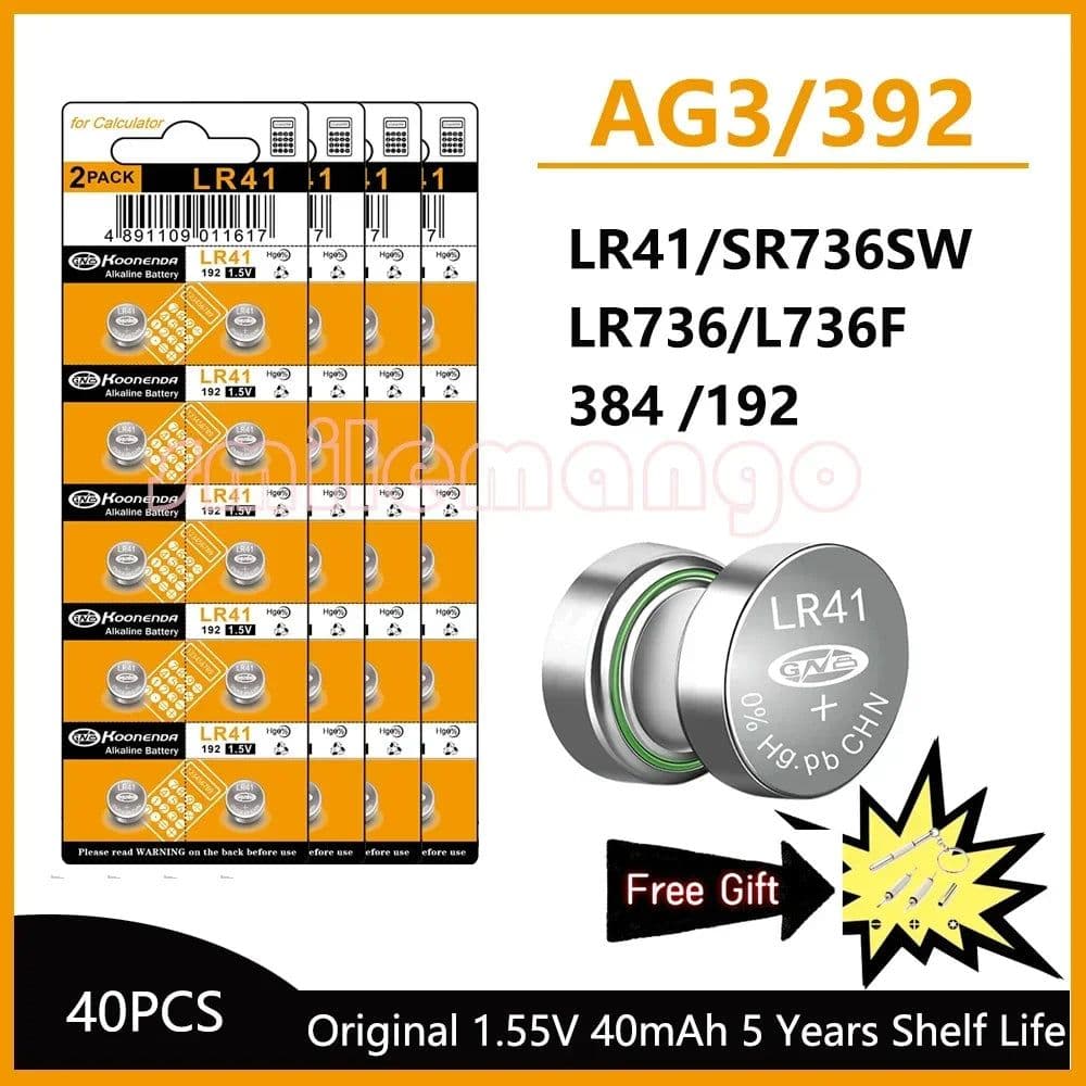 image-Cell Coin Lithium Battery AG3 1.55V 40mAh Button Batteries SR41 192 L736 384 SR41SW CX41 LR41 392 Lamp Chain Finger Light Watch