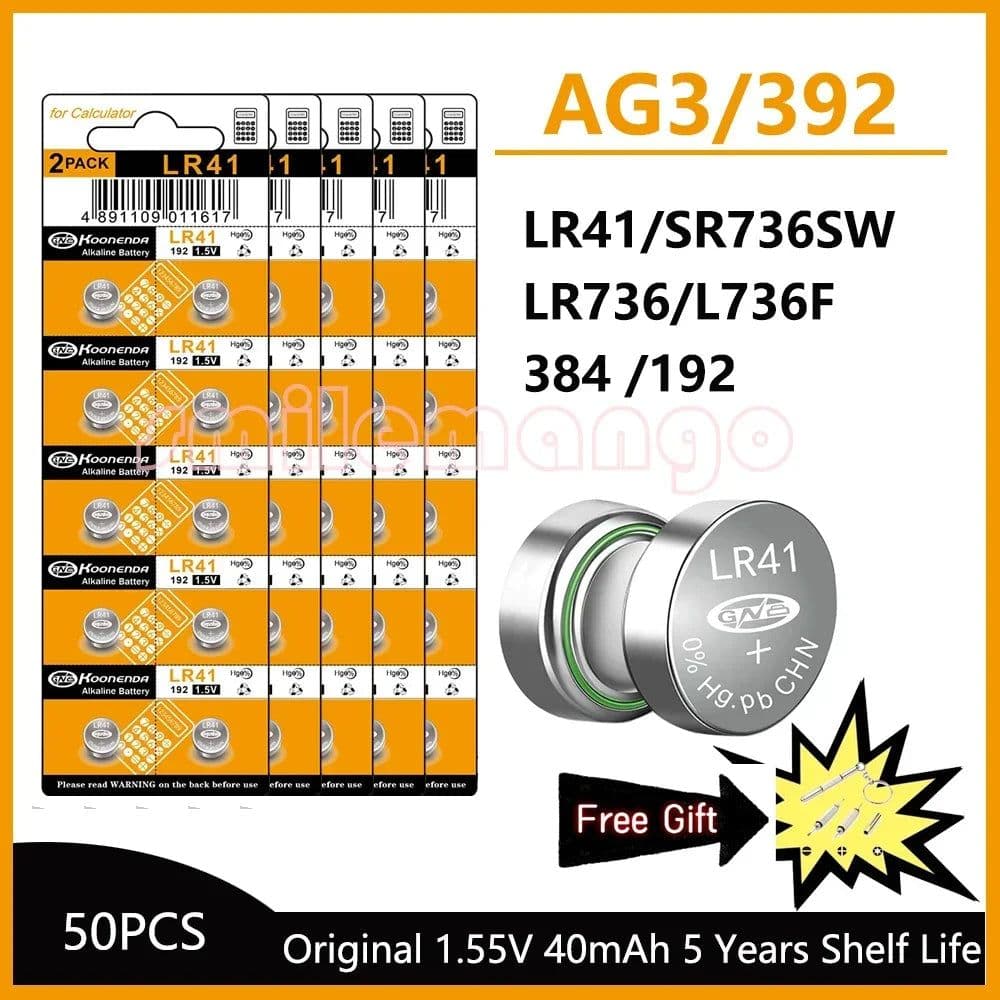 image-Cell Coin Lithium Battery AG3 1.55V 40mAh Button Batteries SR41 192 L736 384 SR41SW CX41 LR41 392 Lamp Chain Finger Light Watch