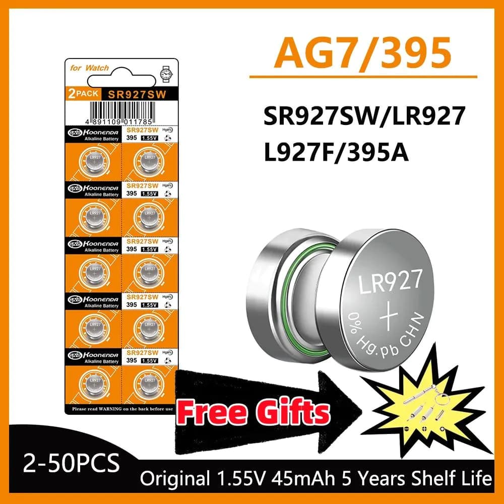 image-High Capacity 5-50pcs AG7 Alkaline 1.5V Button Cell Battery LR927 LR57 SR927W 399 GR927 G7 Watch Toys Remotes Cameras with gift