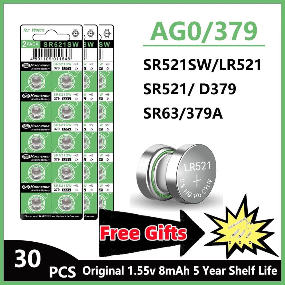 image-5-50PCS LR521 AG0 Button Batteries SR521SW 379A 379 179 D379 SR63 1.5V Alkaline Button Cell Battery for Calculators Watches Toy