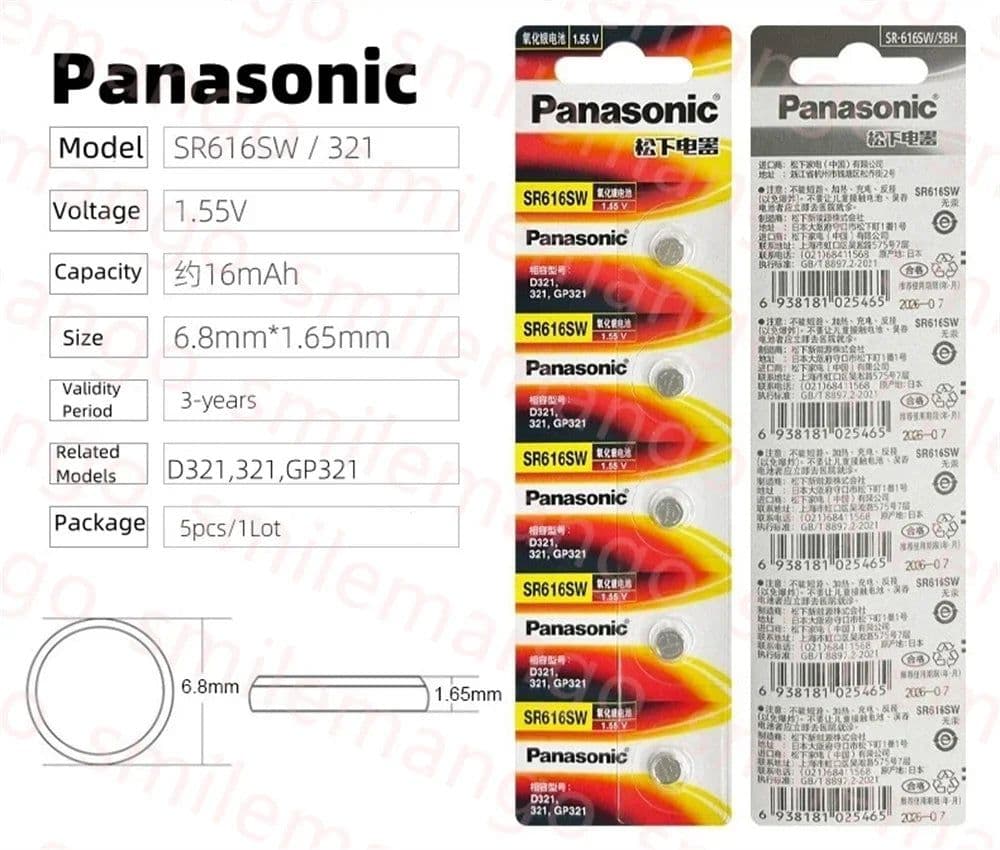 image-Panasonic SR616SW 1.55V button battery is suitable for the Sky King Fiat Omega CK Longines Jialan Rossini Silver oxide battery