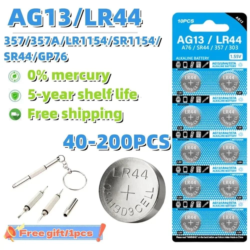 image-40-200PCS AG13 LR44 Alkaline Battery A76 357 357A LR1154 SR44 1.55V For Watch Calculator Car Key Remote Clock Button Coin Cell