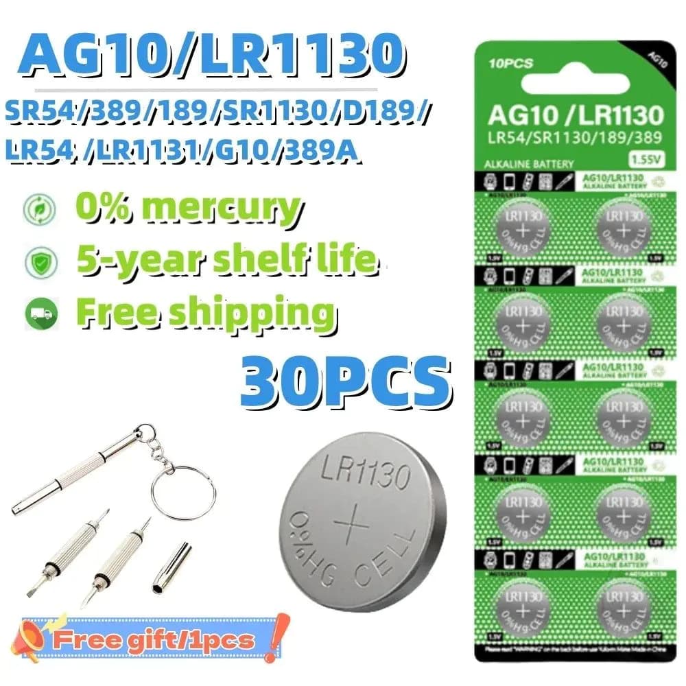 image-30PCS 1.55V AG10 LR54 Alkaline Button Batteries SR54 389 189 SR54 389 189 LR1130 SR1130 SR1130SW Cell Coin for Watch Toys Remote