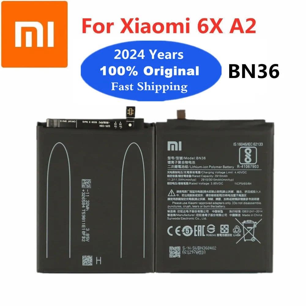 image-2024 Years BN36 Original Battery For Xiaomi Mi 6X A2 Mi6X MiA2 3000mAh Phone Batteries Bateria Fast Shipping + Tools