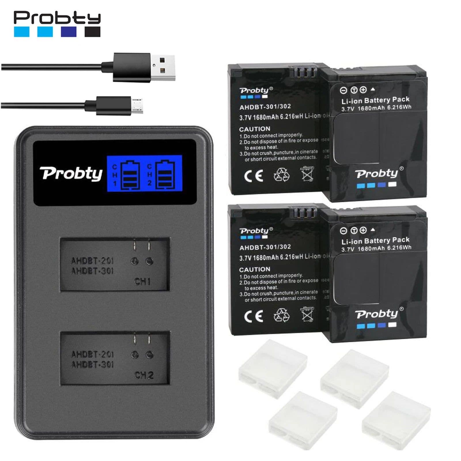 image-Original probty For GoPro Hero3 Hero3+ hero 3 hero 3+ battery +LCD dual charger for go pro AHDBT-301 action camera accessory