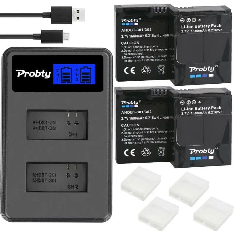 image-Original probty For GoPro Hero3 Hero3+ hero 3 hero 3+ battery +LCD dual charger for go pro AHDBT-301 action camera accessory