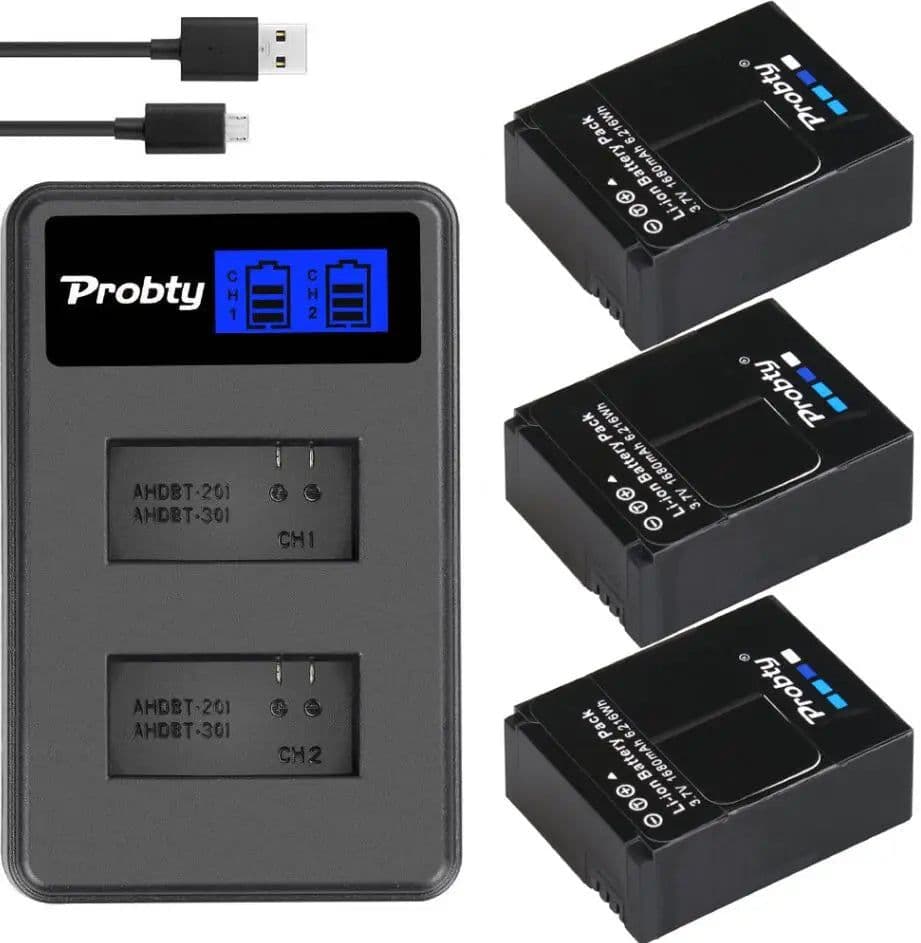 image-Original probty For GoPro Hero3 Hero3+ hero 3 hero 3+ battery +LCD dual charger for go pro AHDBT-301 action camera accessory