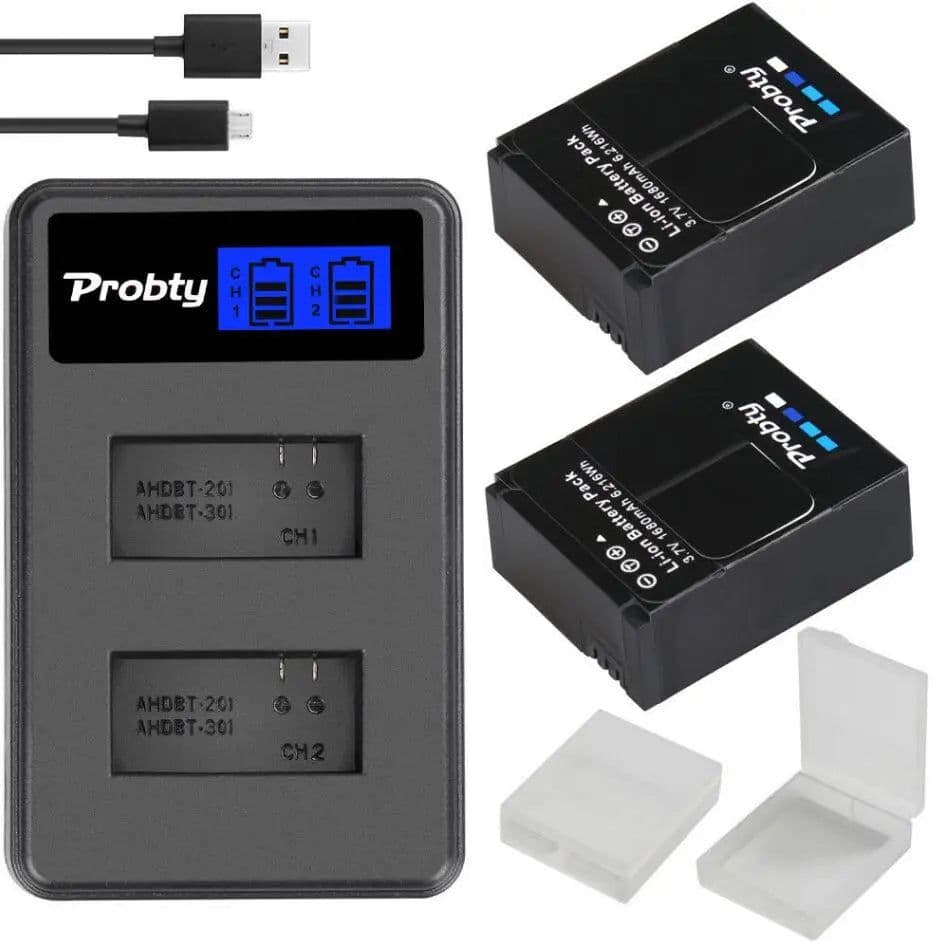 image-Original probty For GoPro Hero3 Hero3+ hero 3 hero 3+ battery +LCD dual charger for go pro AHDBT-301 action camera accessory