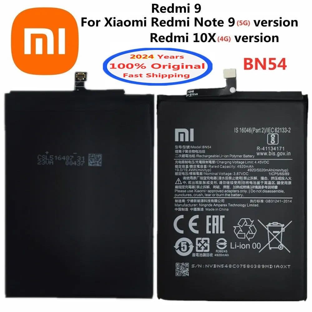 image-2024 Years 5020mAh BN54 Original Battery For Xiaomi Redmi Note 9 Note9 5G / Redmi 10X 4G Version / Redmi 9 Mobile Phone Battery