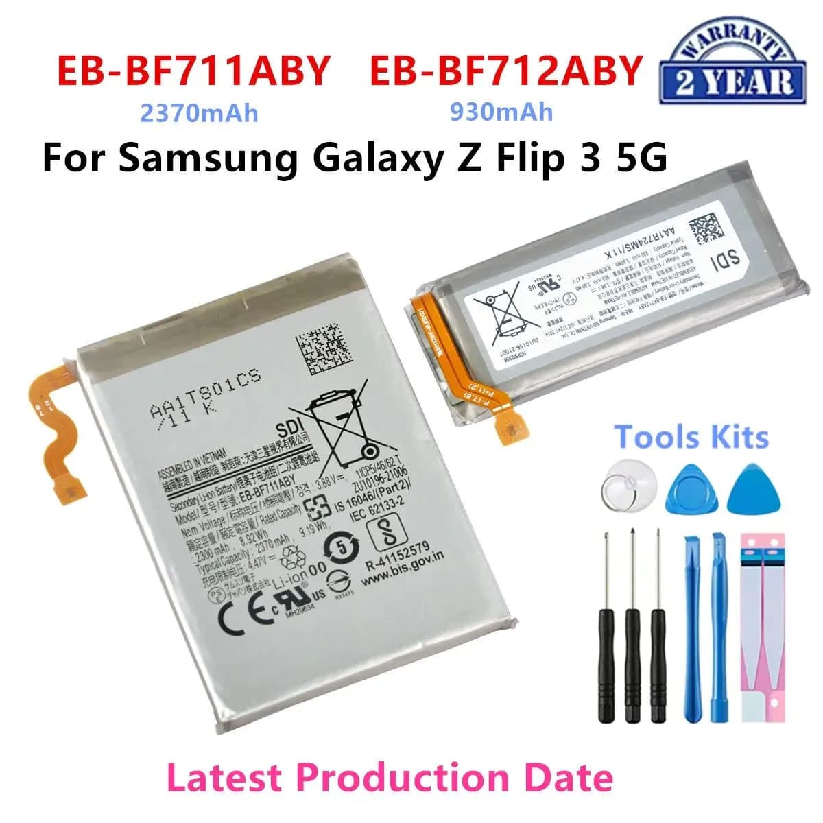 image-Brand New EB-BF711ABY EB-BF712ABY Battery For Samsung Galaxy Z Flip 3 Flip3 5G F711 F711B F712 SM-F711B Batteries+Tools