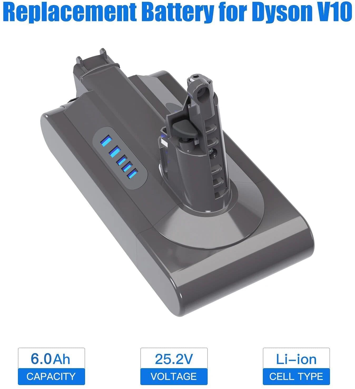 image-V10 Replacement Battery Lithium-ion 25.2V 6000mA For Dyson V10 Cleaner RH-10 SV12 Battery Pack 7-CELL(206340) SV14 7INR21/70