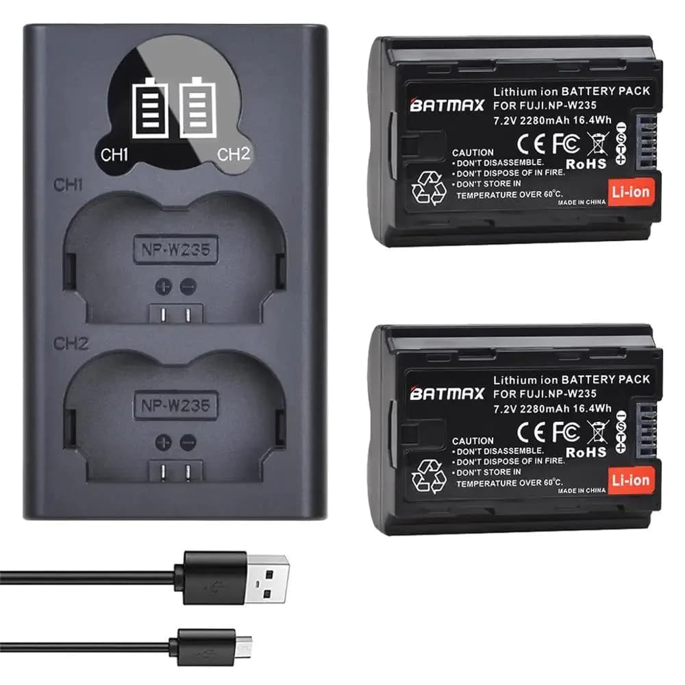 image-2Pcs 2280mAh NP-W235 NP W235 Battery + LCD USB Dual Charger with Type C Port for Fujifilm Fuji X-T4, GFX 100S, X-T5, X-H2 Camera