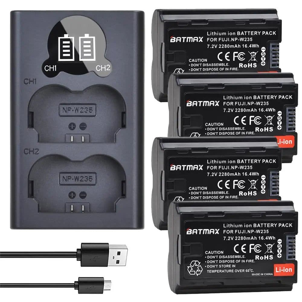 image-2Pcs 2280mAh NP-W235 NP W235 Battery + LCD USB Dual Charger with Type C Port for Fujifilm Fuji X-T4, GFX 100S, X-T5, X-H2 Camera
