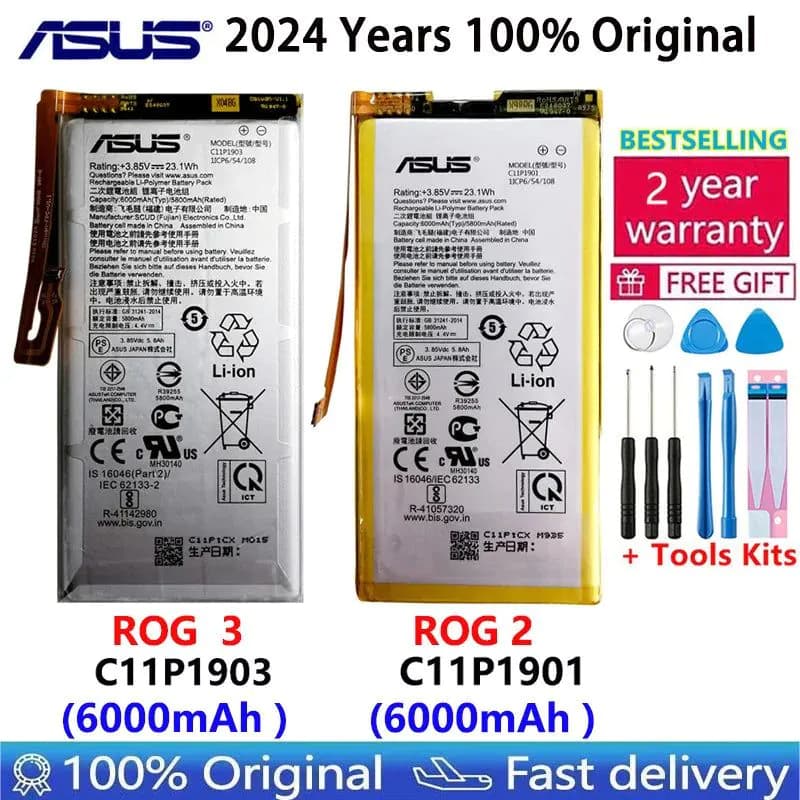 image-Original C11P1901 C11P1903 6000mAh Replacement Phone Battery For ASUS ROG 2 ROG Phone 3 ROG3 ZS661KS ZS660KL I001DB Batteries