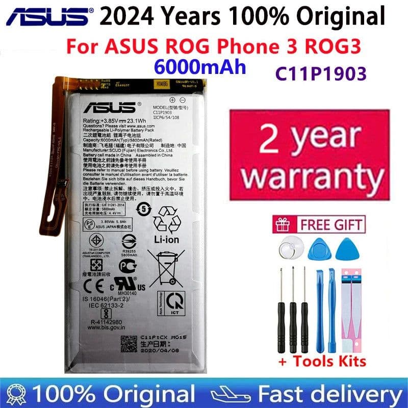 image-Original C11P1901 C11P1903 6000mAh Replacement Phone Battery For ASUS ROG 2 ROG Phone 3 ROG3 ZS661KS ZS660KL I001DB Batteries