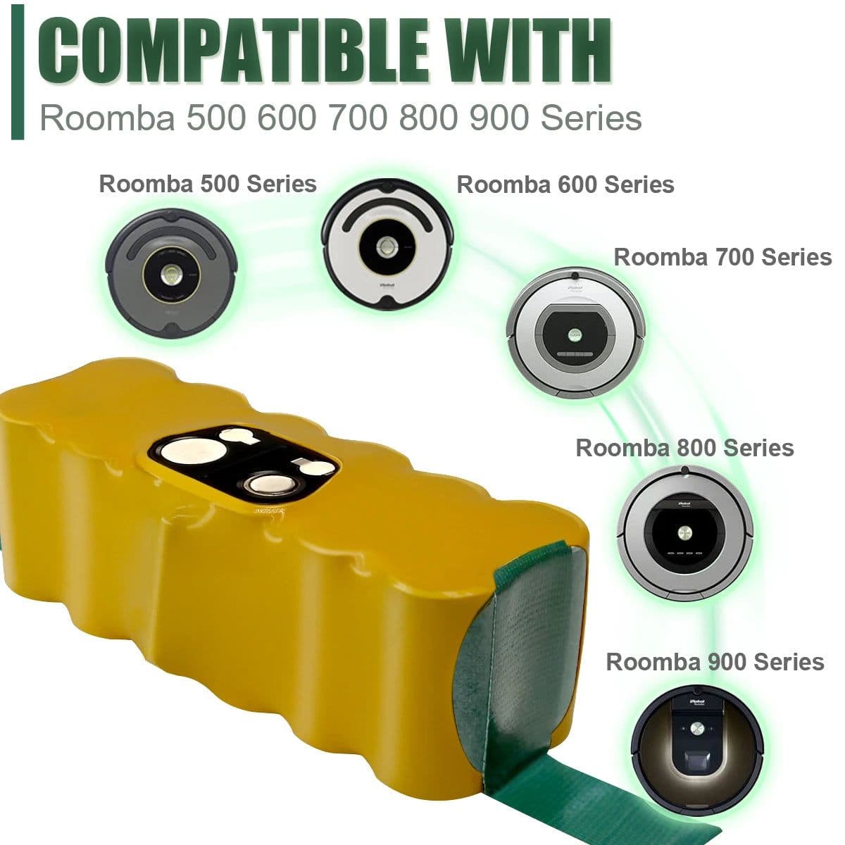 image-14.4V Battery For iRobot Roomba 5000mAh Battery For iRobot Roomba 500 600 700 800 900 series 14.4 V 620 650 770 780 580 Battery