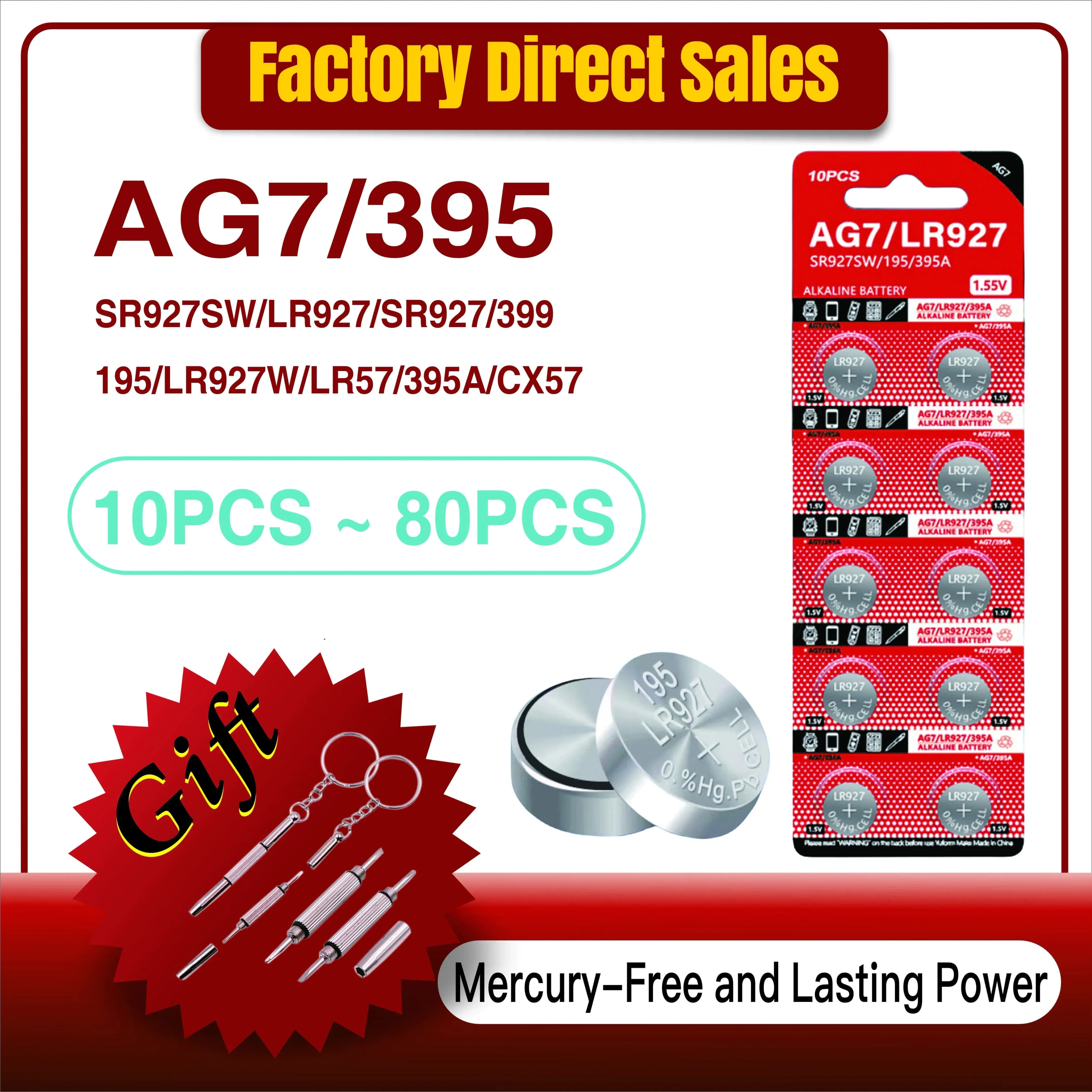 image-10-80PCS AG7 LR927 395 1.55V Button Batteries For Watch Toys Remote LR57 SR927 LR926 395A 399 195 Cell Coin Alkaline Battery