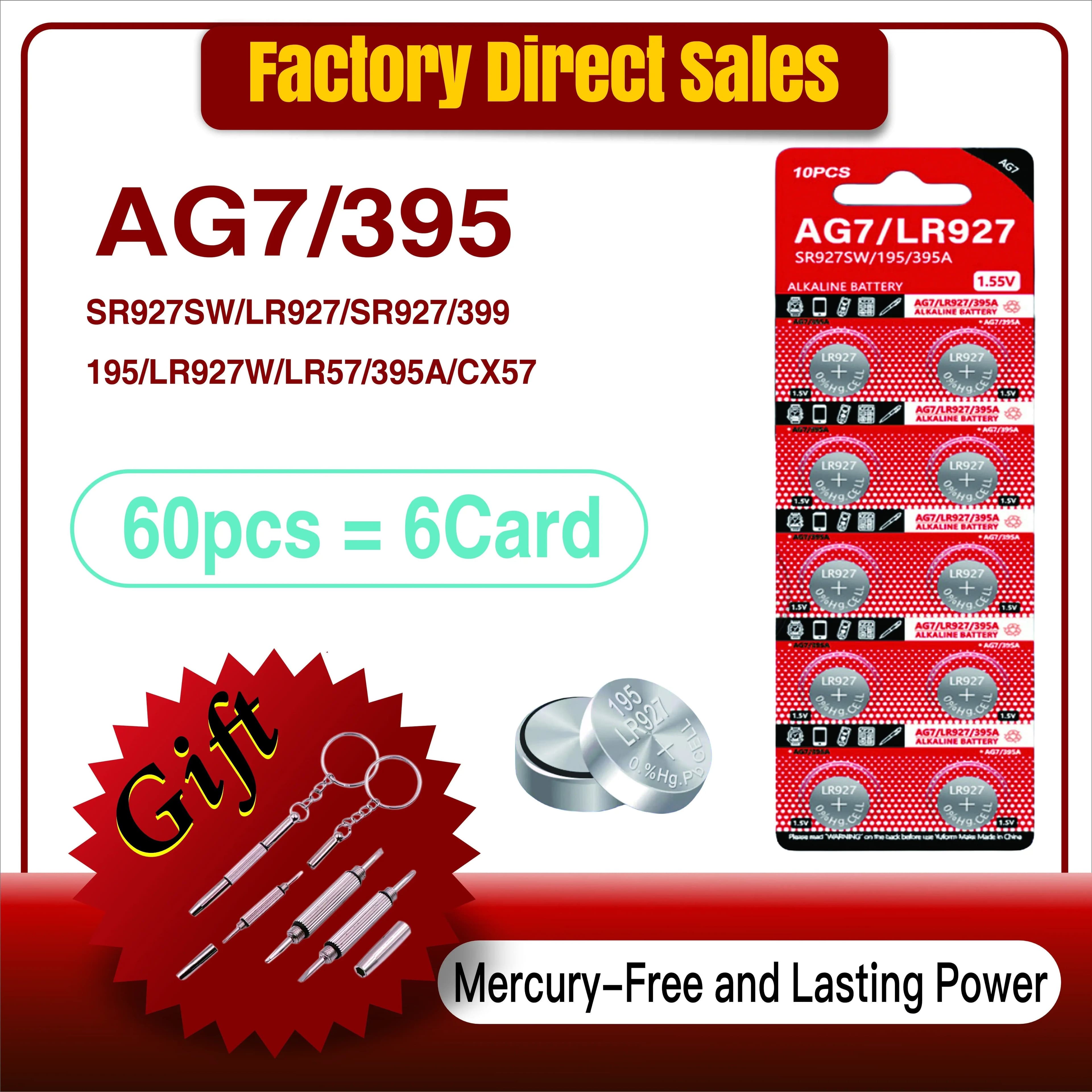 image-10-80PCS AG7 LR927 395 1.55V Button Batteries For Watch Toys Remote LR57 SR927 LR926 395A 399 195 Cell Coin Alkaline Battery