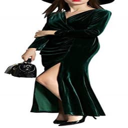 image-Women's Velvet Evening Dress - Claret Long Sleeve XL