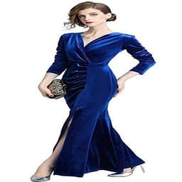 image-Women's Velvet Evening Dress - Claret Long Sleeve XL