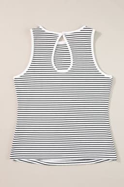 image-White Striped Print Ribbed Knit Sleeveless Top
