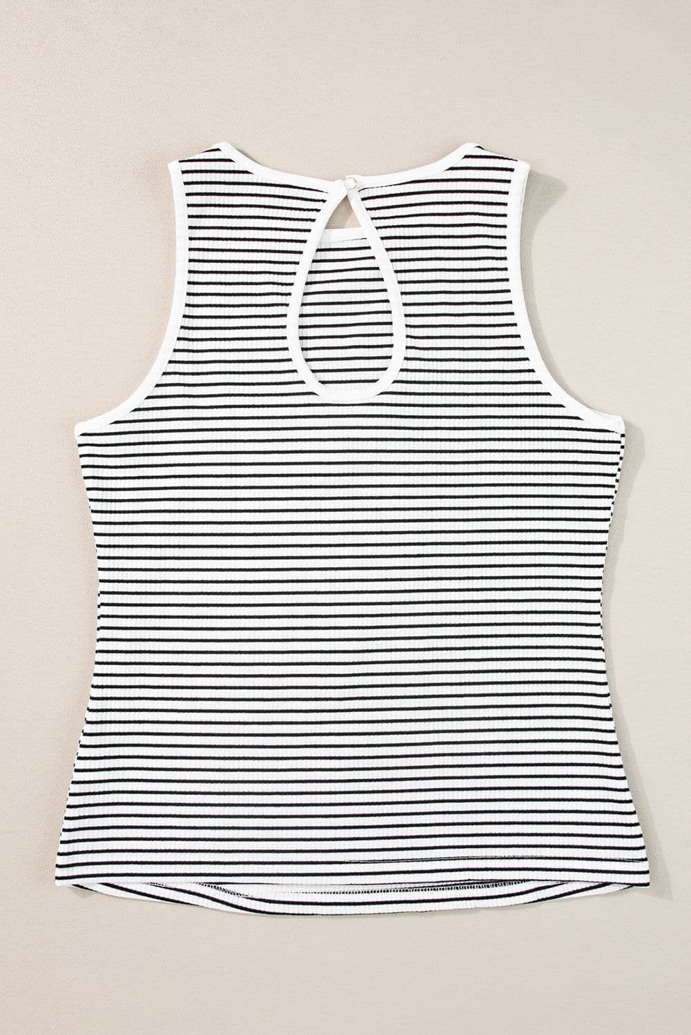 image-White Striped Print Ribbed Knit Sleeveless Top