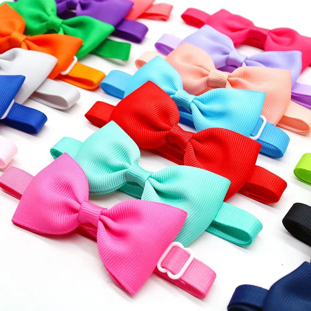 image-New Solid Colours Dog Bowtie Bulk Solid Bow Ties Collar for Cute Medium Small Dogs Cats Summer Pet Dog Bows Grooming Accessories