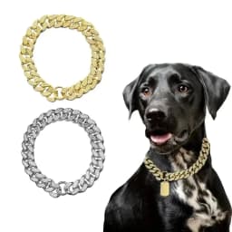 image-Plastics Dog Chain Collar Gold Luxury Diamond Studded Collar for Medium Large Dogs Pet Jewelry Necklace Accessories Cuban Chain