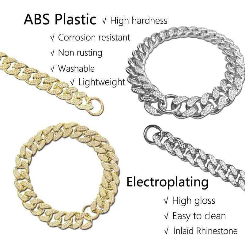 image-Plastics Dog Chain Collar Gold Luxury Diamond Studded Collar for Medium Large Dogs Pet Jewelry Necklace Accessories Cuban Chain