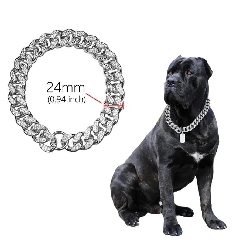 image-Plastics Dog Chain Collar Gold Luxury Diamond Studded Collar for Medium Large Dogs Pet Jewelry Necklace Accessories Cuban Chain