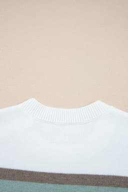 image-White Striped Color Block Knit Drop Shoulder Sweater