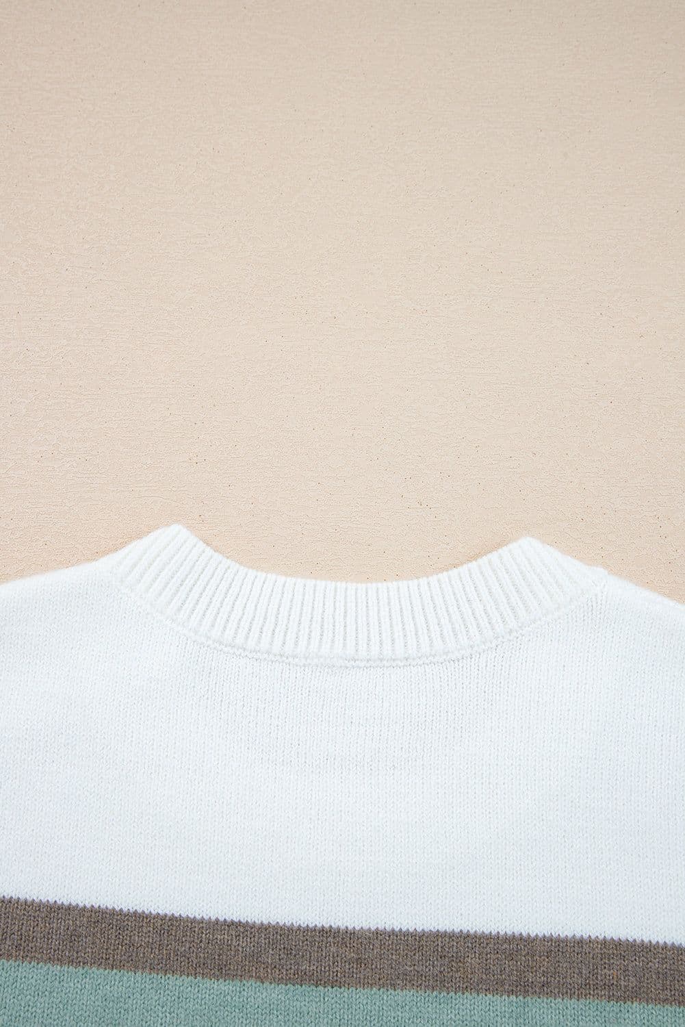 image-White Striped Color Block Knit Drop Shoulder Sweater