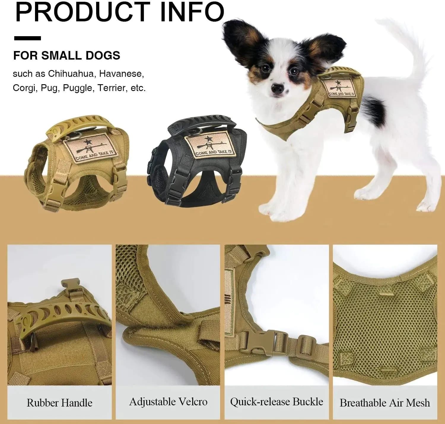 image-Chihuahua Cloth Small Dog Tactical Vest Training Harness xs Outdoor Working Adjustable Military MOLLE with Rubber Handle