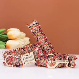 image-Luxury Personalized Dog Collar Harness Leash Set Custom,dog Collar with Engraved Name Buckle,dog Harness and Leash Set Diy