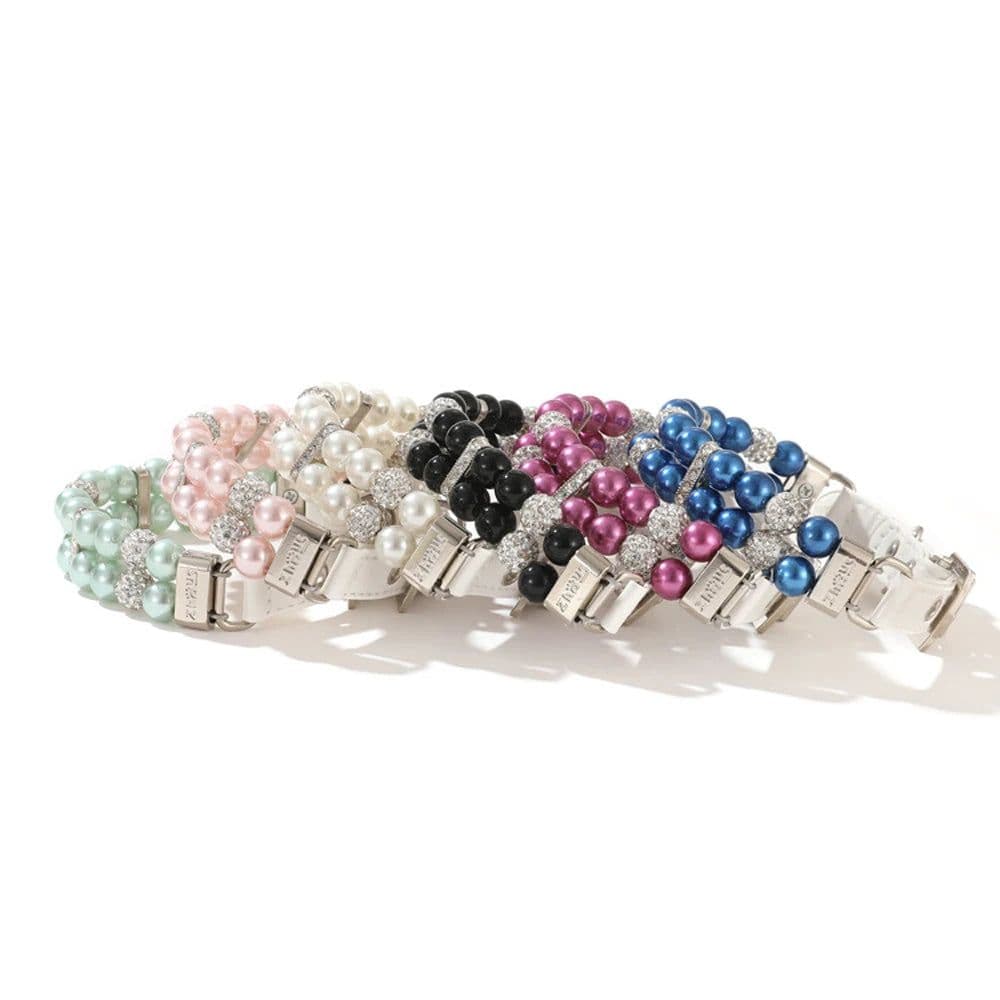 image-Pearl Pet Collar Artificial Pearls Rhinestone Dog Collar For Cat Necklace Wedding Party Pink Blue Green