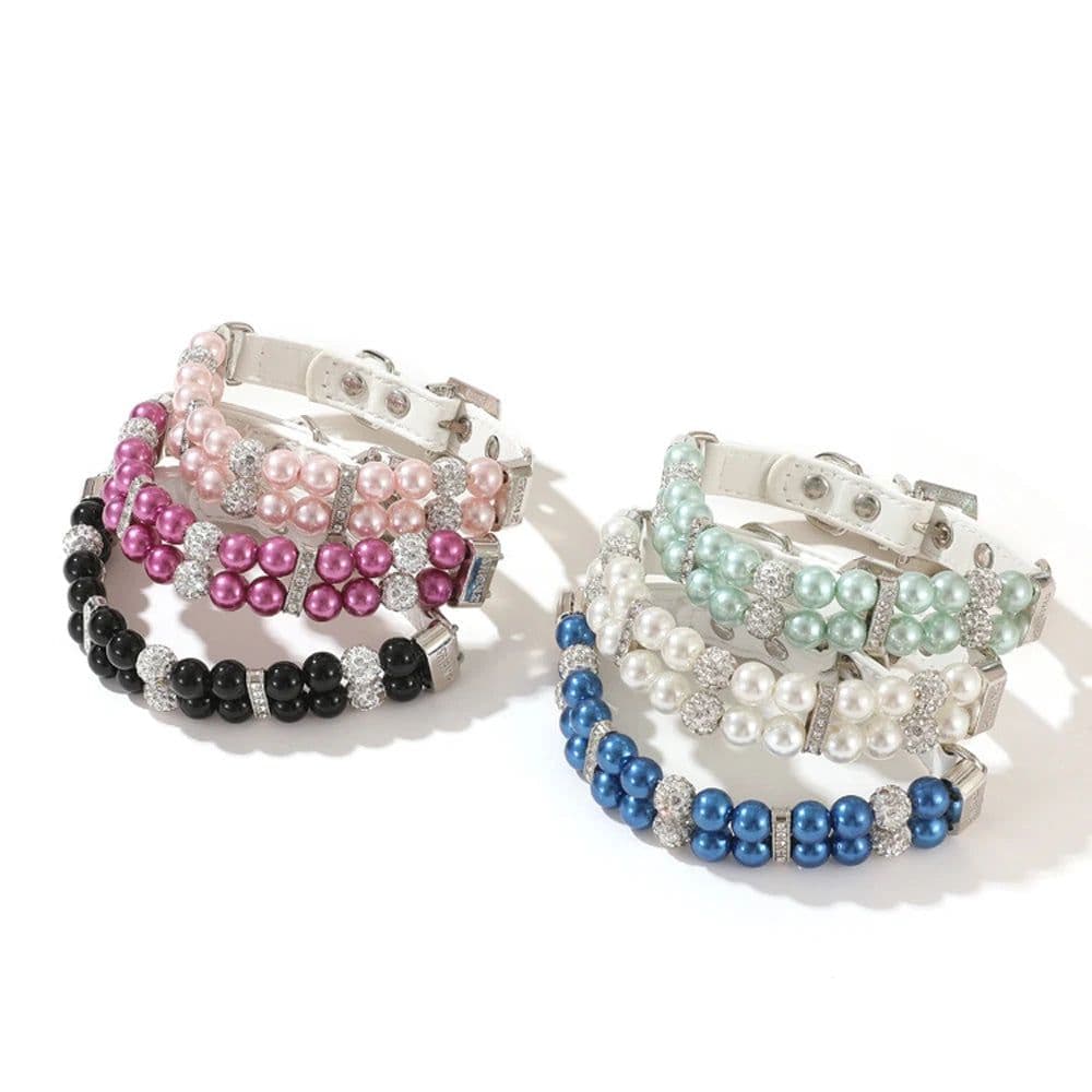 image-Pearl Pet Collar Artificial Pearls Rhinestone Dog Collar For Cat Necklace Wedding Party Pink Blue Green