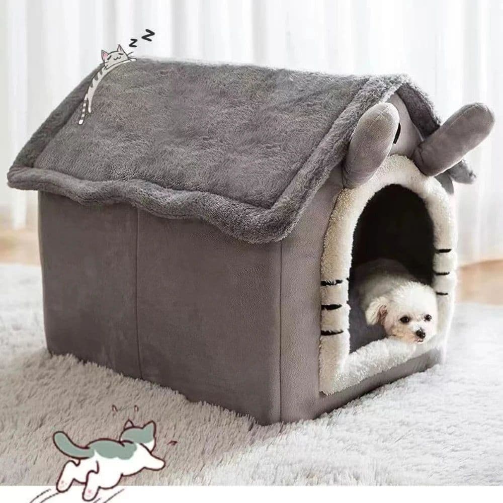image-Cat /Dog Bed Foldable Pet Sleepping Removable Washable Kennel House Indoor Nest Soft Deep Sleep with Cushion Kittens Puppies