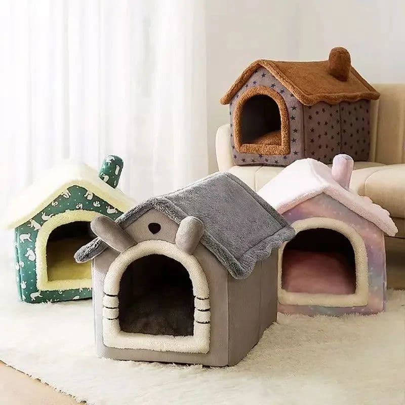 image-Cat /Dog Bed Foldable Pet Sleepping Removable Washable Kennel House Indoor Nest Soft Deep Sleep with Cushion Kittens Puppies