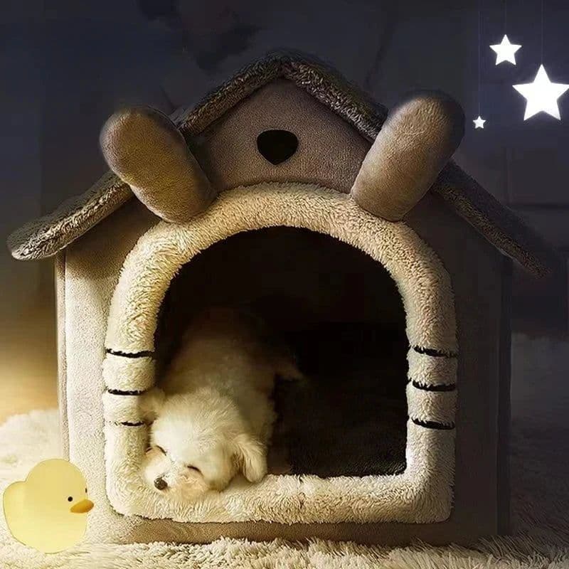 image-Cat /Dog Bed Foldable Pet Sleepping Removable Washable Kennel House Indoor Nest Soft Deep Sleep with Cushion Kittens Puppies