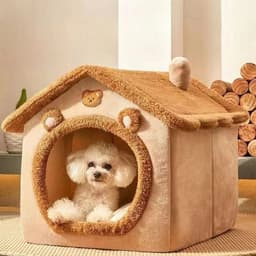 image-Cat /Dog Bed Foldable Pet Sleepping Removable Washable Kennel House Indoor Nest Soft Deep Sleep with Cushion Kittens Puppies