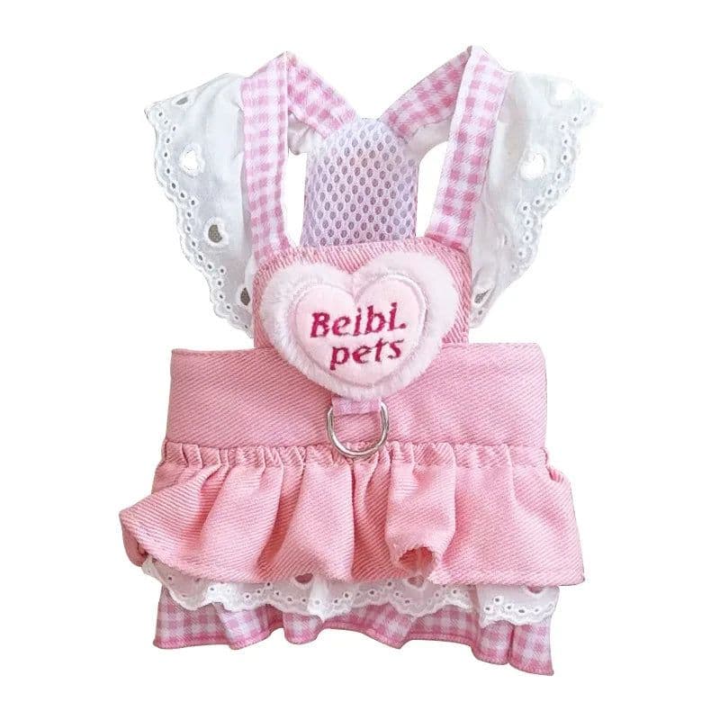 image-Pink Princess Accessories For Small Dogs Love Baby Pet Vest Harness Collar Apparel XS XL Kitten Puppy Cat Chest Strap Yorkshire