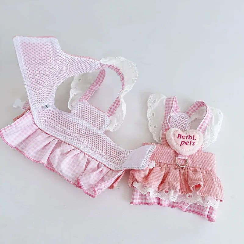 image-Pink Princess Accessories For Small Dogs Love Baby Pet Vest Harness Collar Apparel XS XL Kitten Puppy Cat Chest Strap Yorkshire