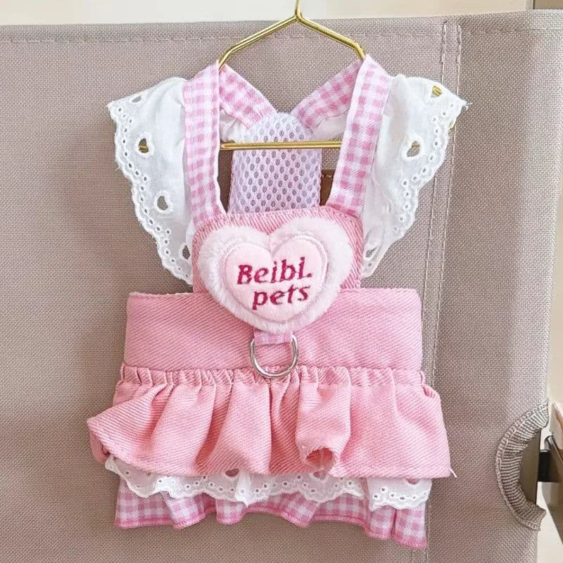 image-Pink Princess Accessories For Small Dogs Love Baby Pet Vest Harness Collar Apparel XS XL Kitten Puppy Cat Chest Strap Yorkshire
