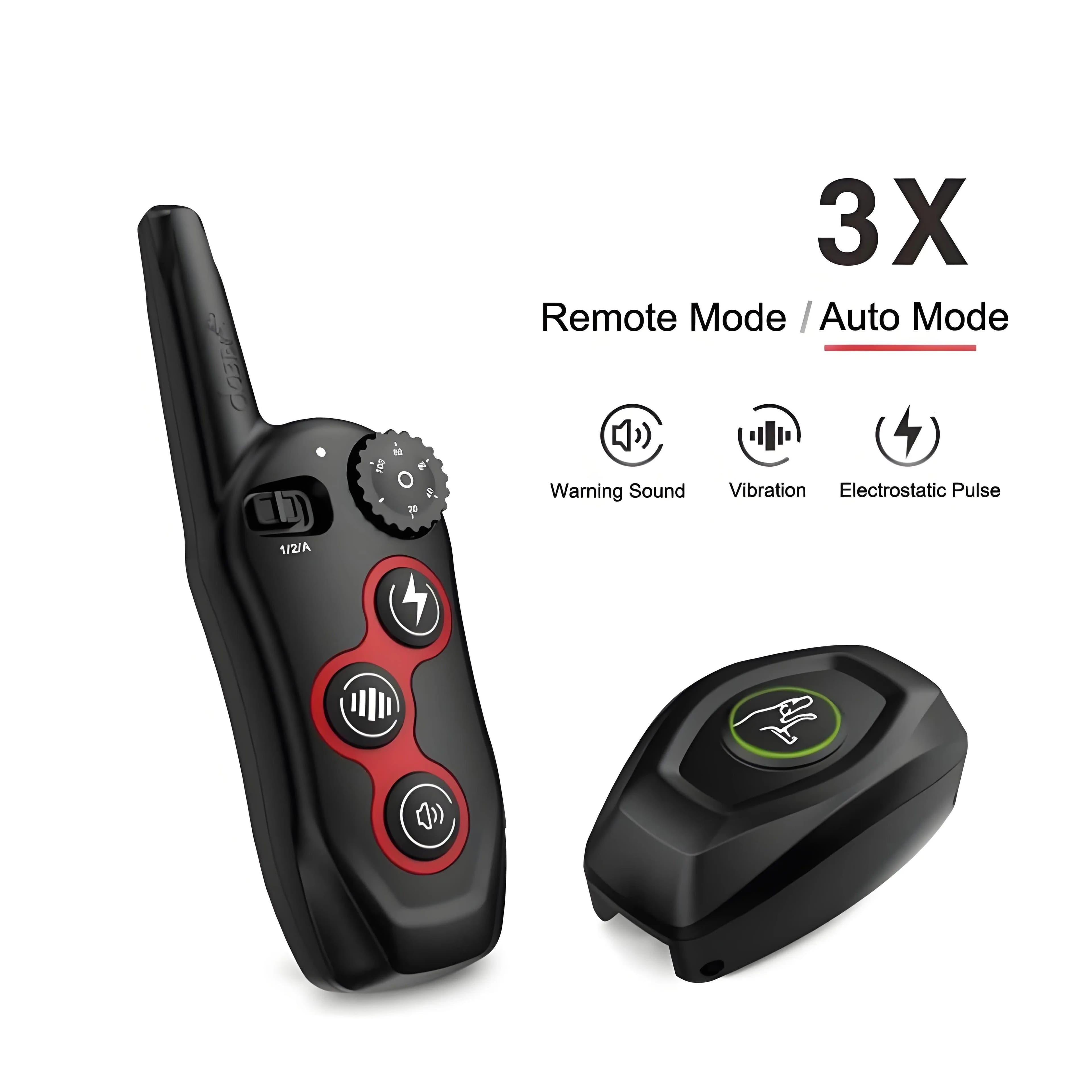 image-Dog Training Collar/Auto-barking Stopper 2 in 1 Function 500m Remote Control Range Waterproof Pet Electric Collar For Most Dogs