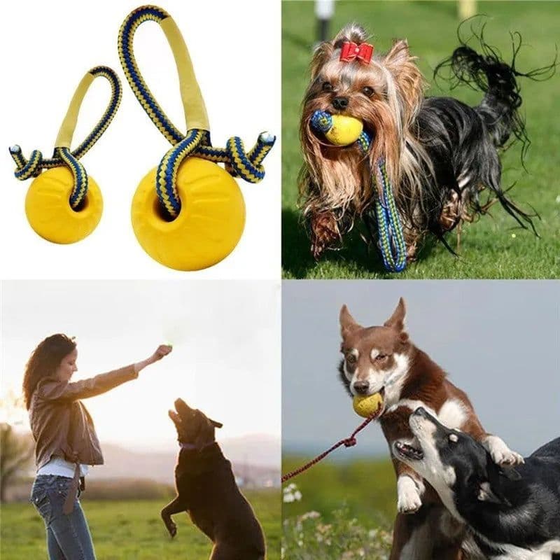 image-1pc Teeth Indestructible Bite Rubber Puppy Funny Training Ball Chew Toys Play Fetch Solid with Carrier Rope Pet Dog Toy