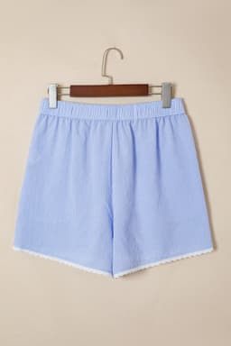 image-Sky Blue Gingham Boxer Shorts Lace Trim