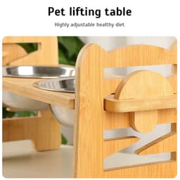 image-Elevated Dog Bowls Bamboo Tilted Adjustable Dogs Feeder Stand with Stainless Steel Food Bowls for Puppies Cats Pet Accessories