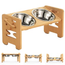 image-Elevated Dog Bowls Bamboo Tilted Adjustable Dogs Feeder Stand with Stainless Steel Food Bowls for Puppies Cats Pet Accessories