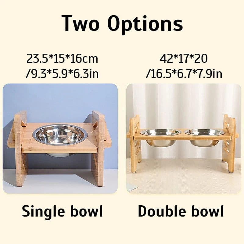 image-Elevated Dog Bowls Bamboo Tilted Adjustable Dogs Feeder Stand with Stainless Steel Food Bowls for Puppies Cats Pet Accessories
